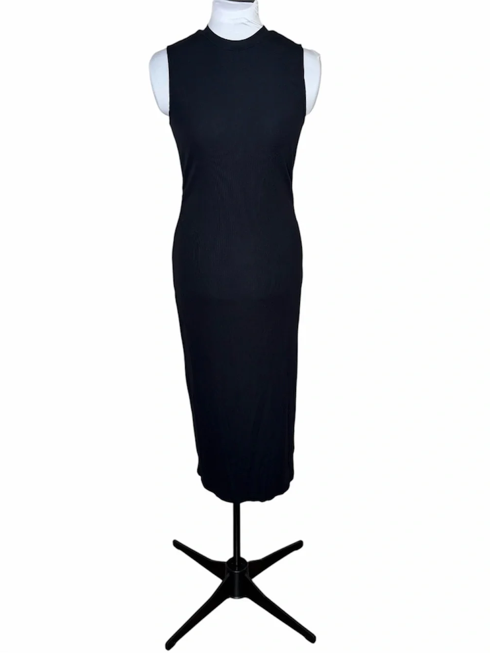 Vuori Pose Sands Midi Dress Size XL in Black Ribbed Sleeveless Side Slit VW613